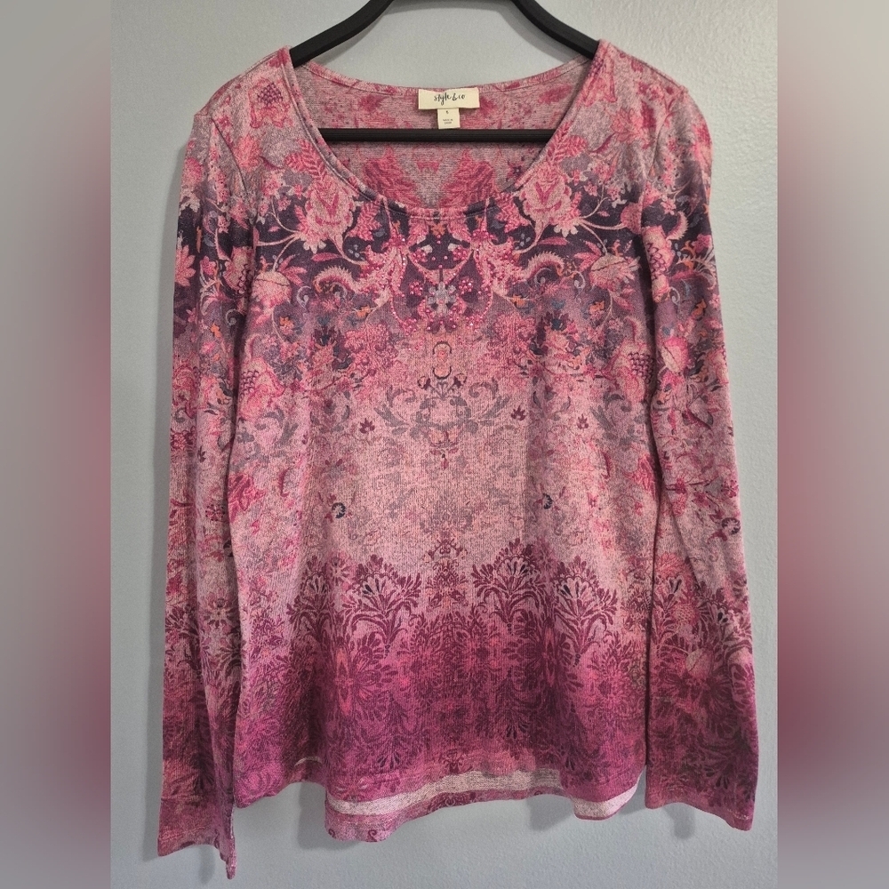 Embellished Graphic Pink and Black Patterned Y2K vintage 2000s Blouse Small